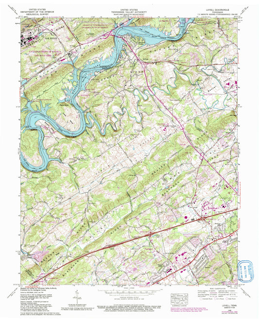 Classic USGS Lovell Tennessee 7.5'x7.5' Topo Map Image