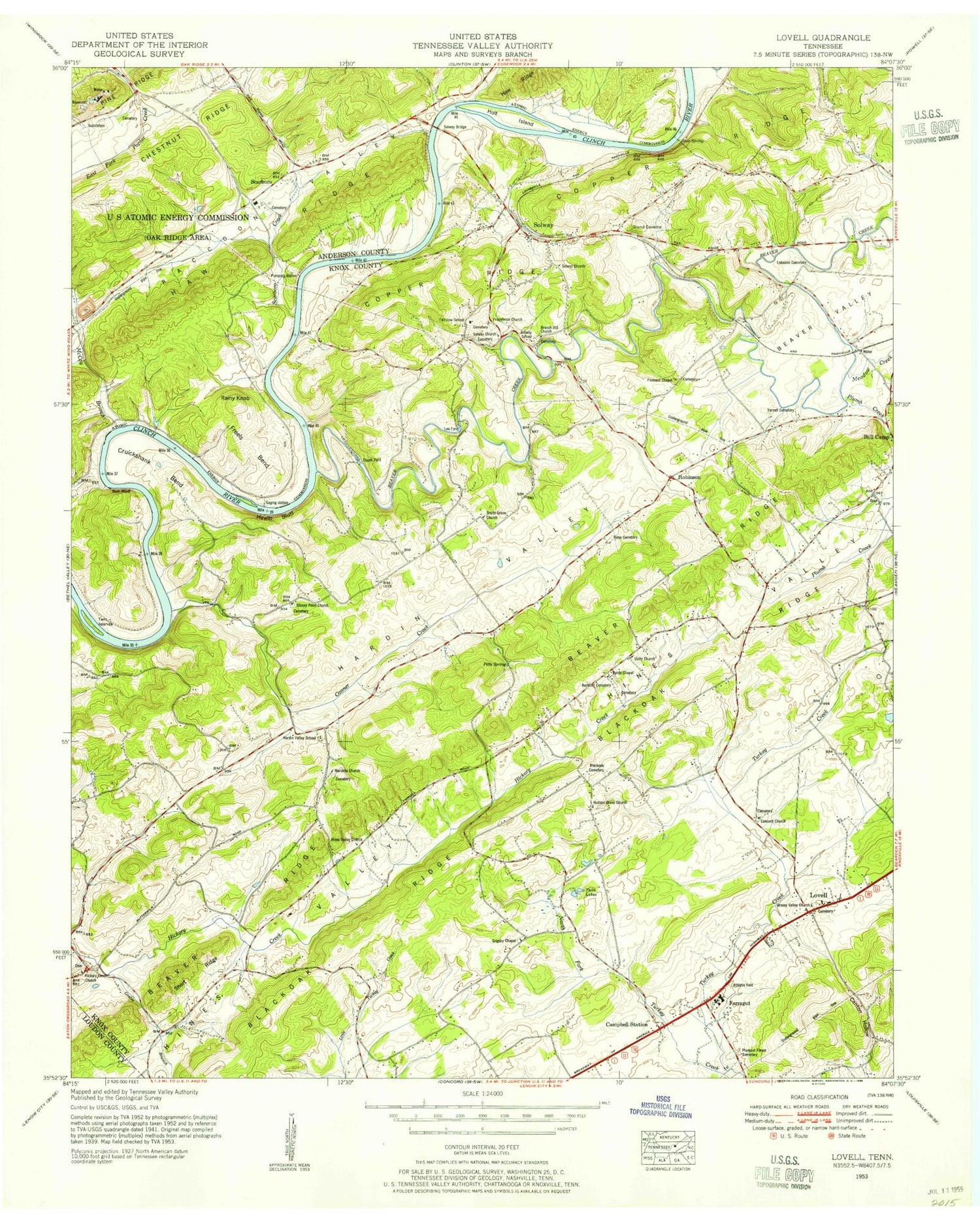 Classic USGS Lovell Tennessee 7.5'x7.5' Topo Map Image