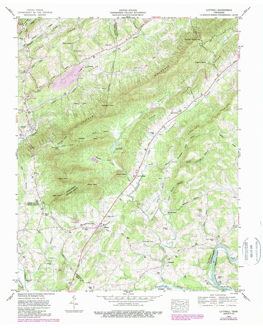 Classic USGS Luttrell Tennessee 7.5'x7.5' Topo Map Image
