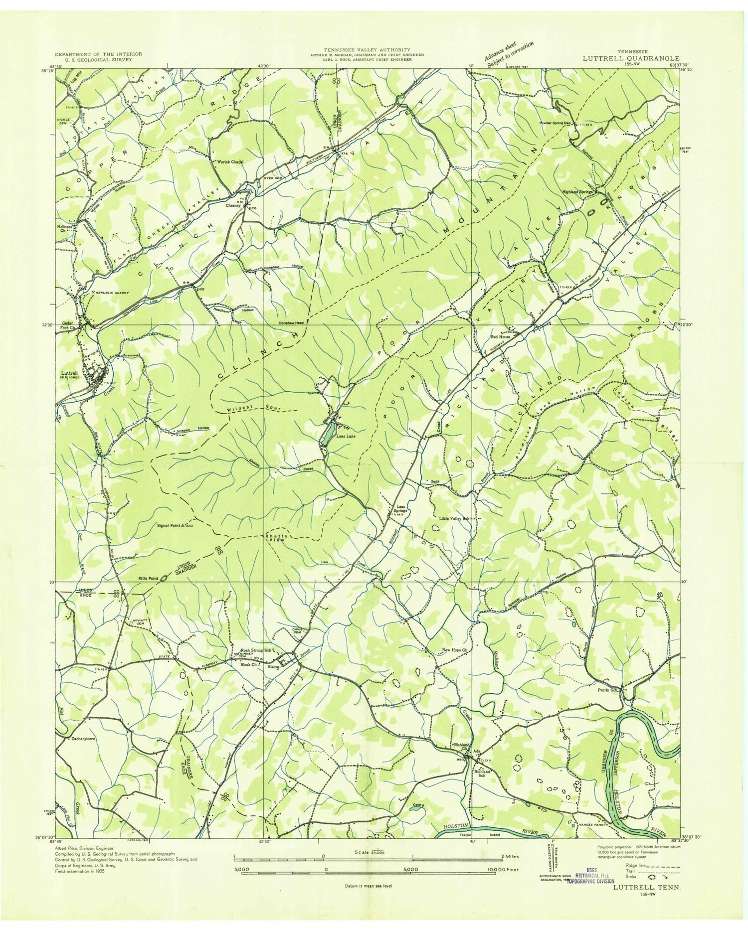 Classic USGS Luttrell Tennessee 7.5'x7.5' Topo Map Image