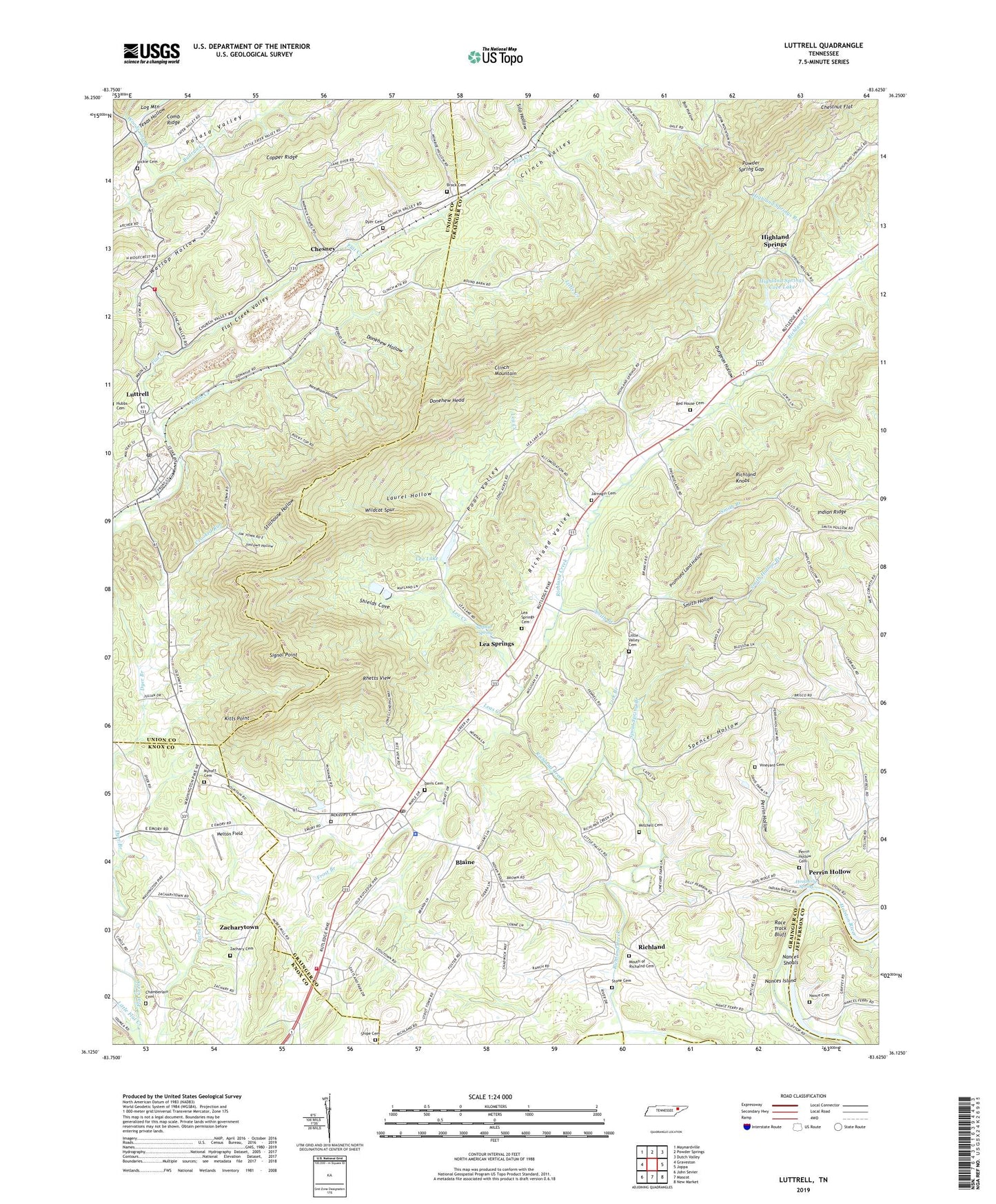 Luttrell Tennessee US Topo Map Image
