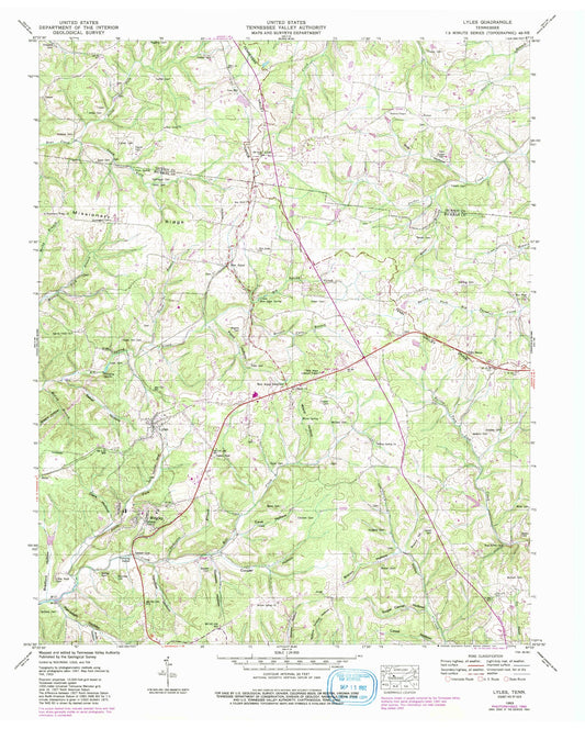 Classic USGS Lyles Tennessee 7.5'x7.5' Topo Map Image