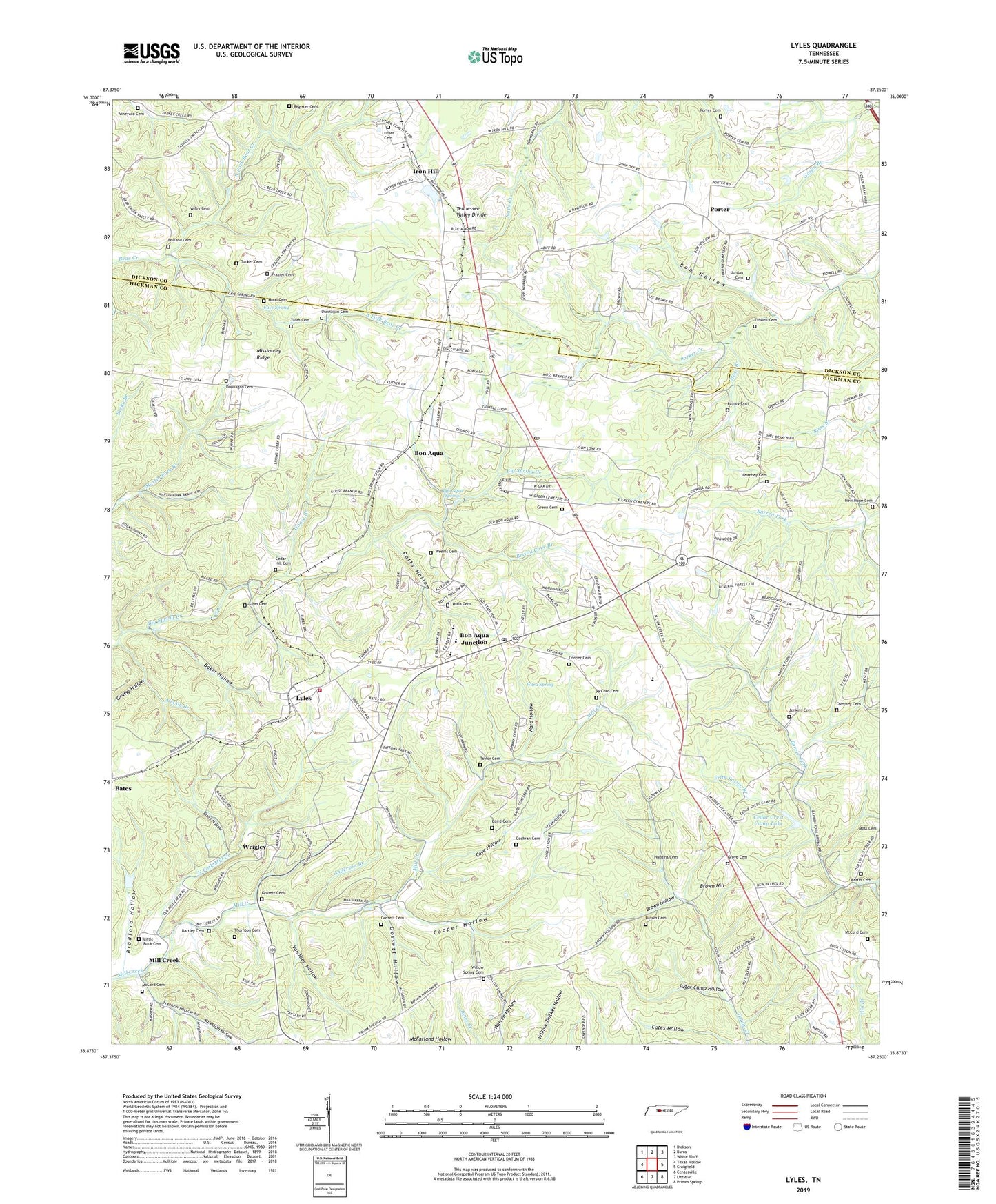 Lyles Tennessee US Topo Map Image