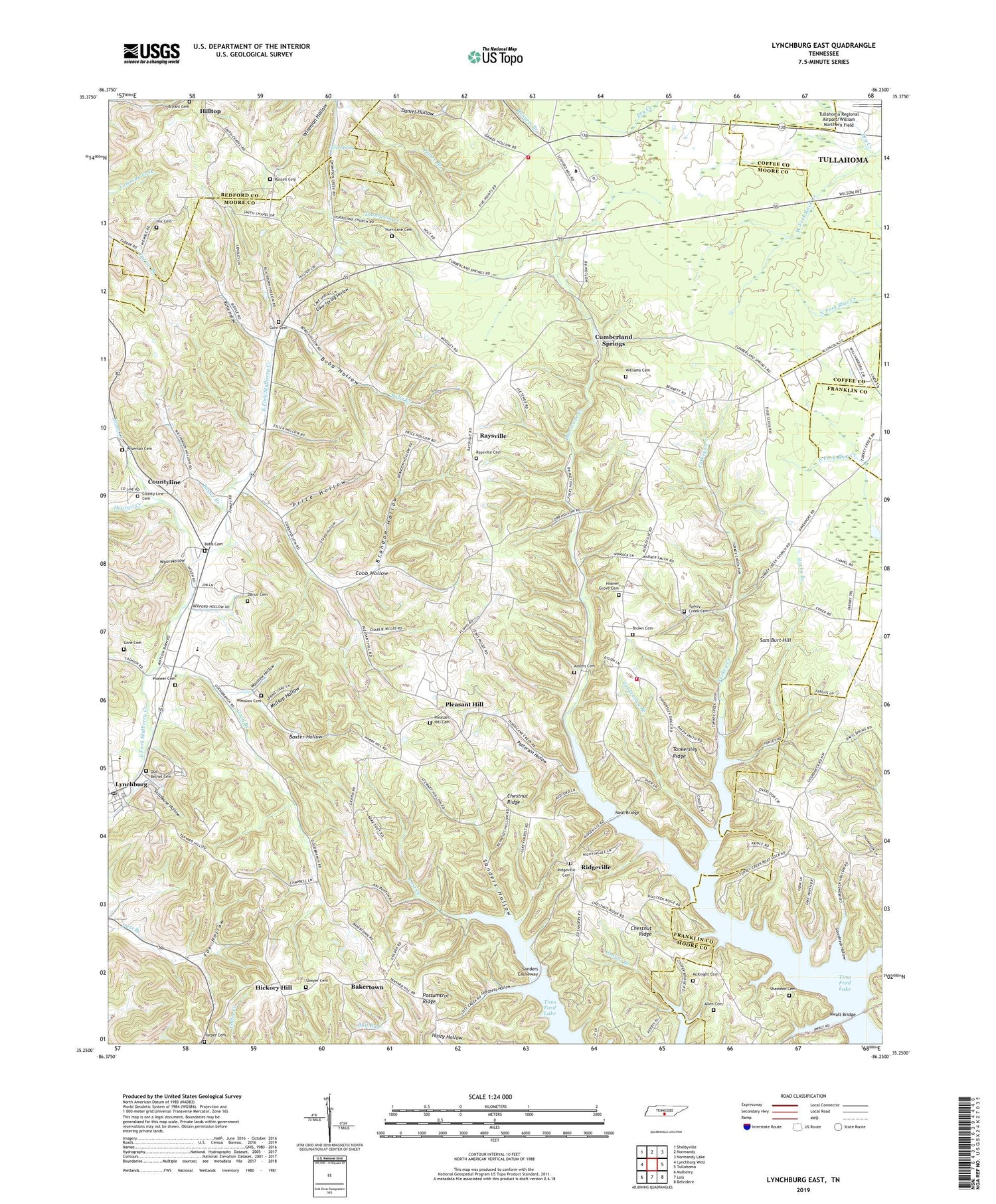 Lynchburg East Tennessee US Topo Map Image