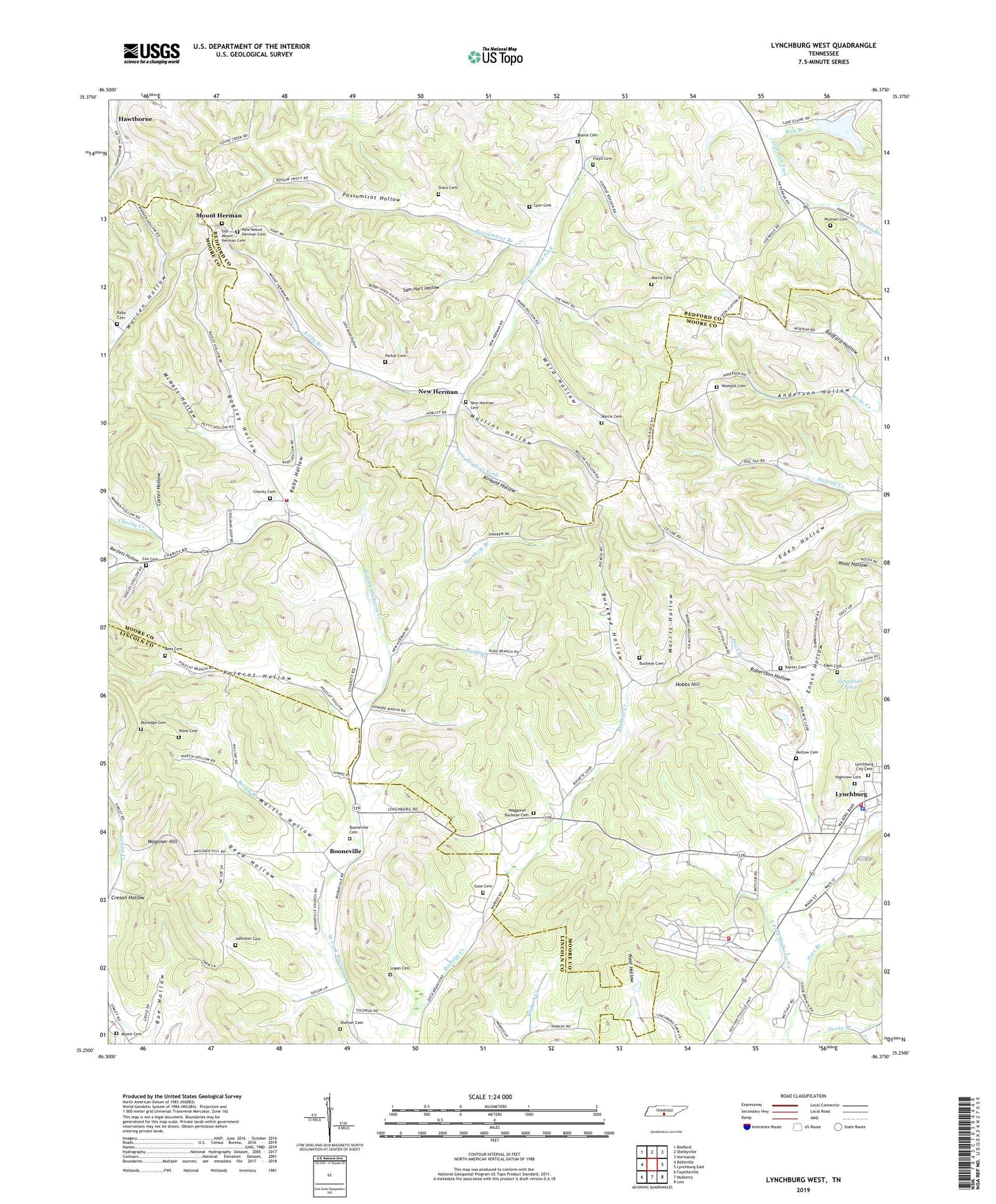Lynchburg West Tennessee US Topo Map Image