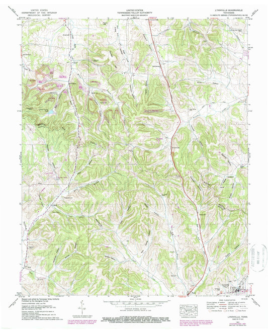 Classic USGS Lynnville Tennessee 7.5'x7.5' Topo Map Image