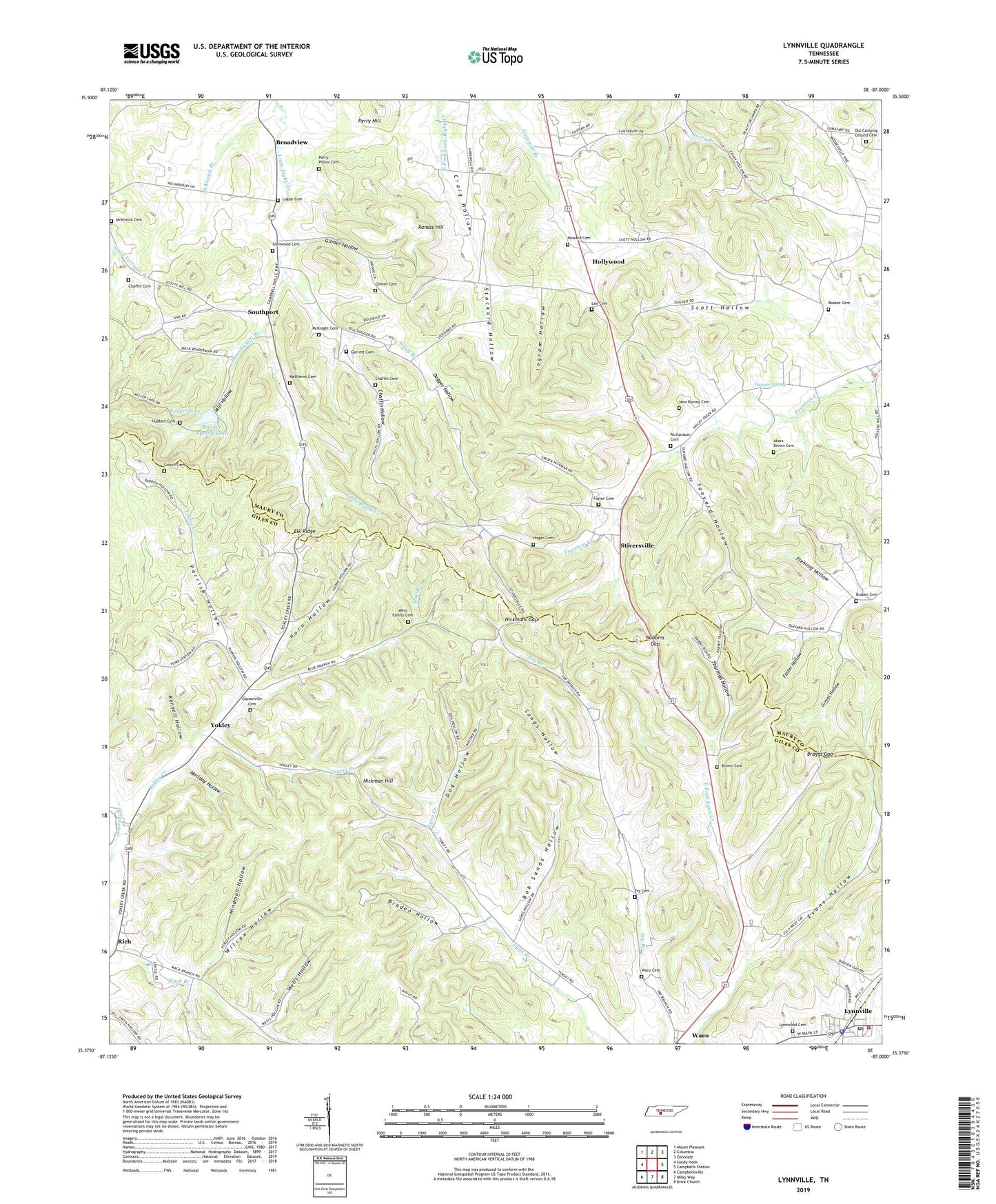 Lynnville Tennessee US Topo Map Image