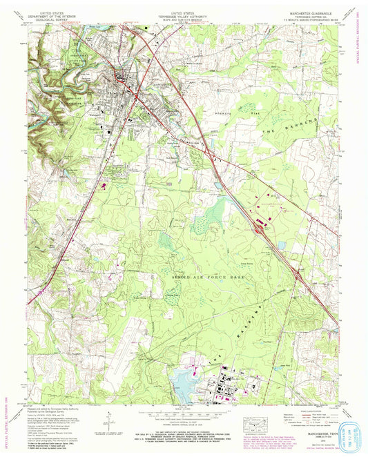 Classic USGS Manchester Tennessee 7.5'x7.5' Topo Map Image