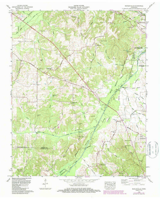 Classic USGS Manleyville Tennessee 7.5'x7.5' Topo Map Image