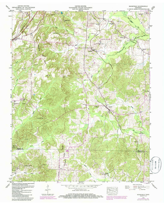 Classic USGS Mansfield Tennessee 7.5'x7.5' Topo Map Image