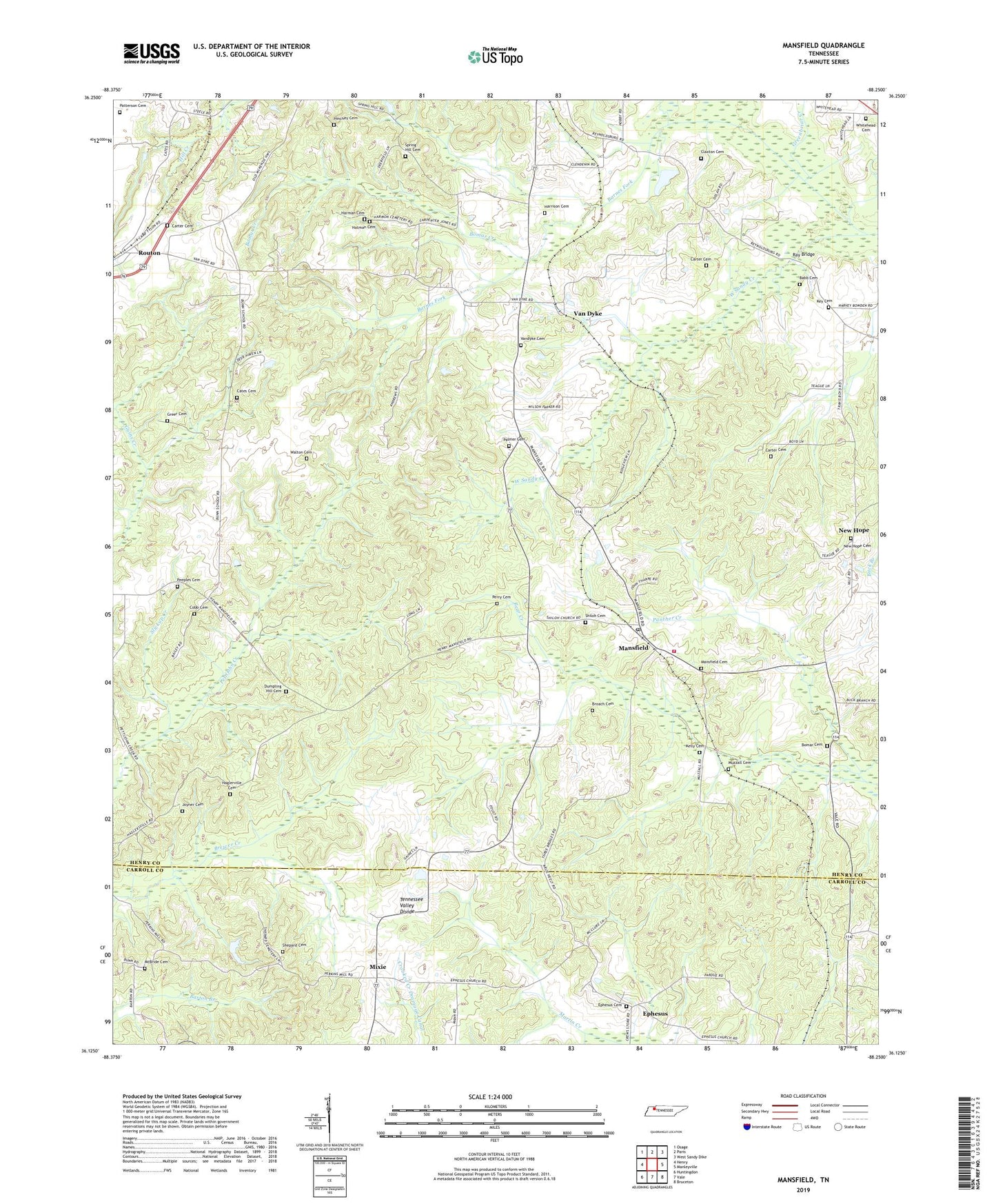 Mansfield Tennessee US Topo Map Image