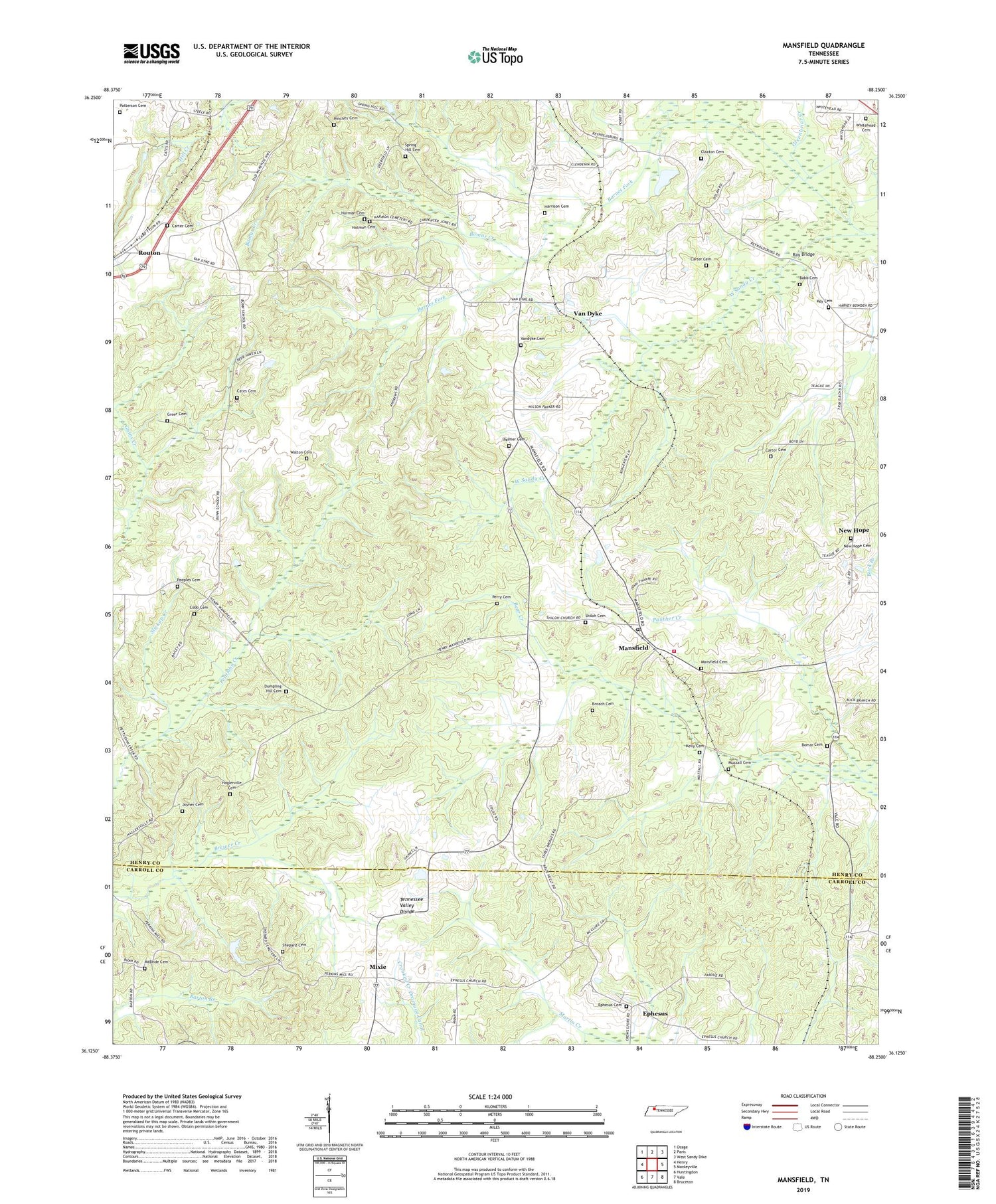 Mansfield Tennessee US Topo Map Image