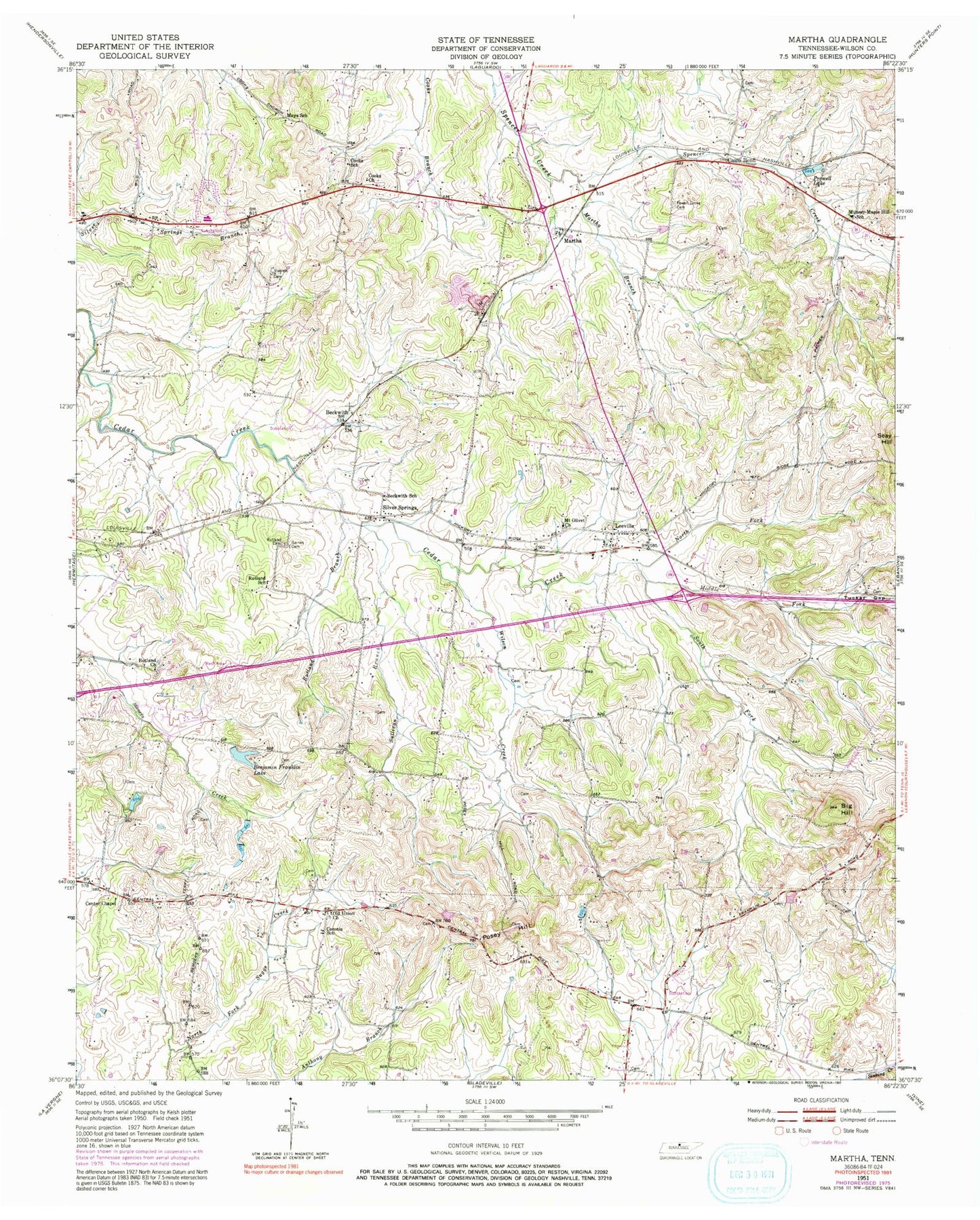 Classic USGS Martha Tennessee 7.5'x7.5' Topo Map Image