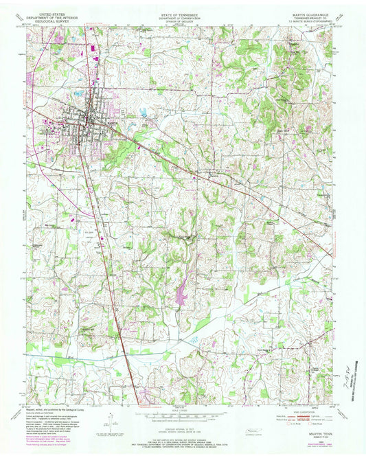 Classic USGS Martin Tennessee 7.5'x7.5' Topo Map Image