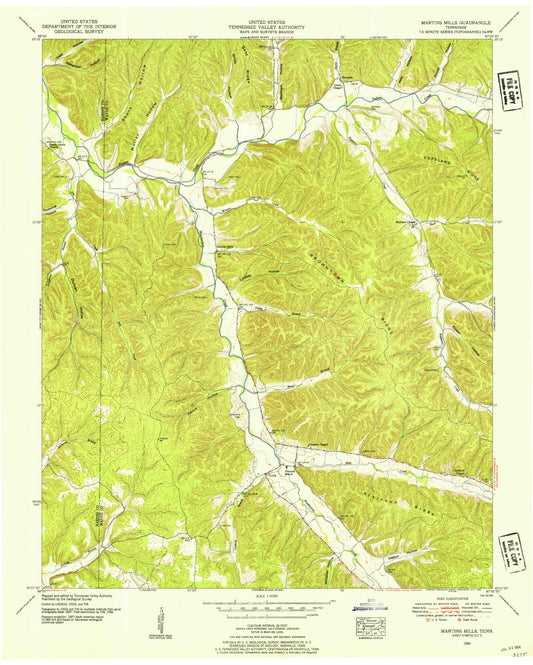 Classic USGS Martins Mills Tennessee 7.5'x7.5' Topo Map Image