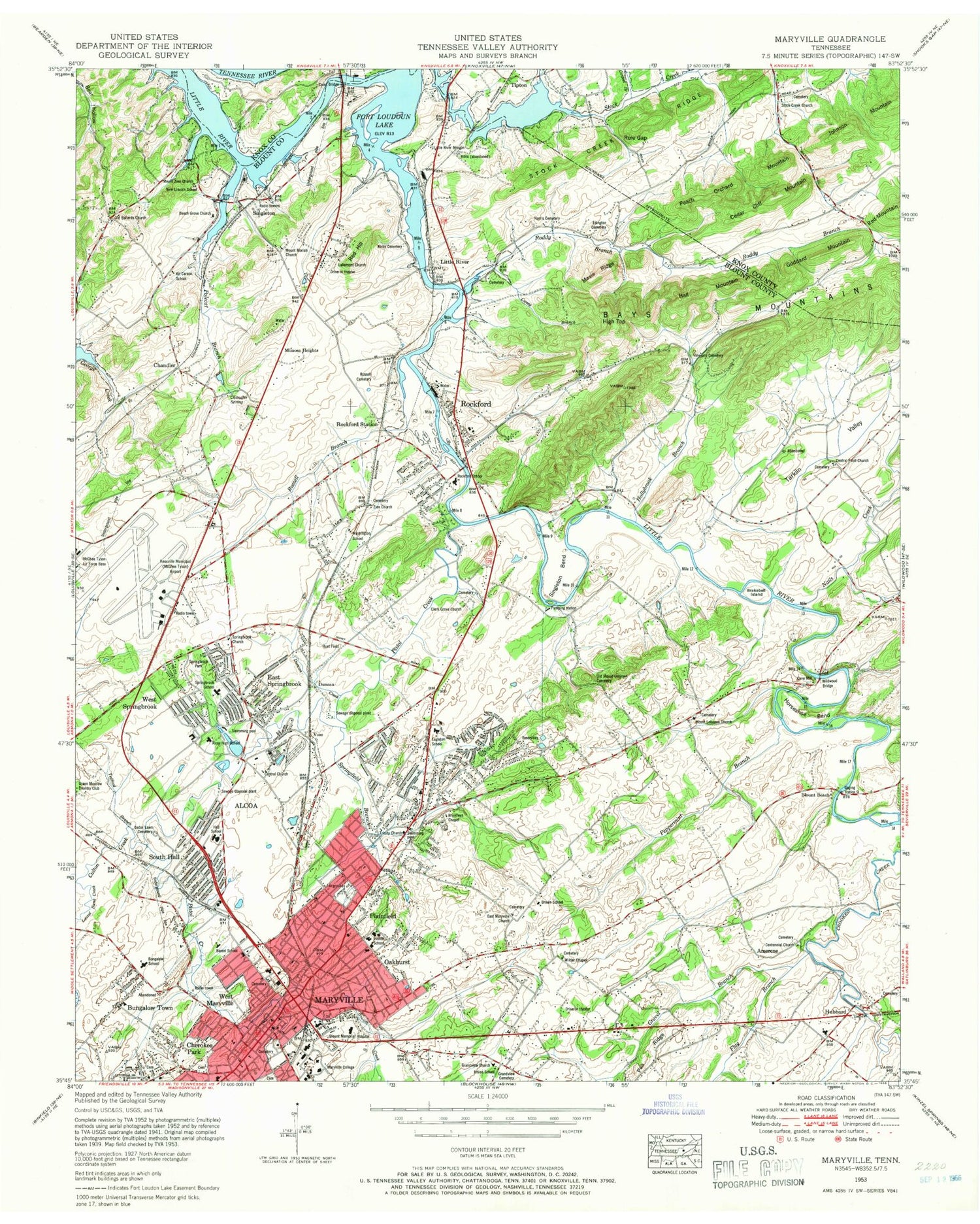Classic USGS Maryville Tennessee 7.5'x7.5' Topo Map Image