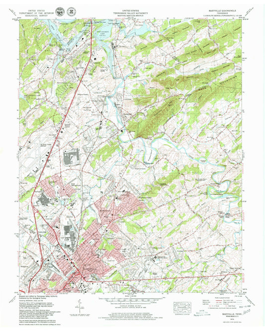 Classic USGS Maryville Tennessee 7.5'x7.5' Topo Map Image
