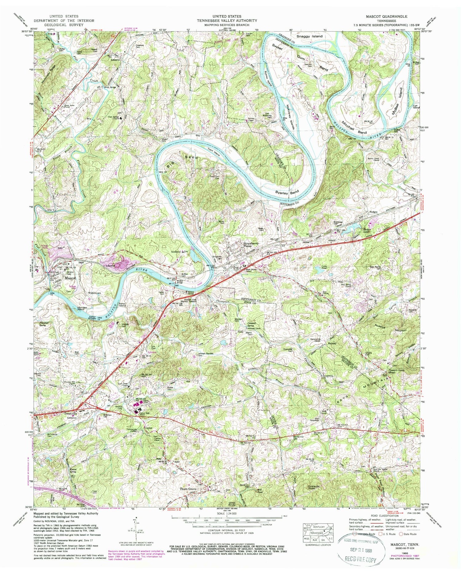 Classic USGS Mascot Tennessee 7.5'x7.5' Topo Map Image