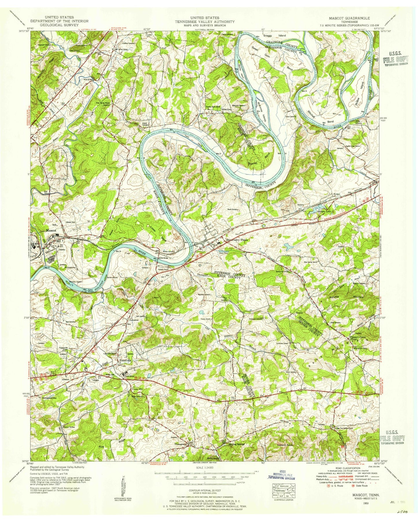 Classic USGS Mascot Tennessee 7.5'x7.5' Topo Map Image