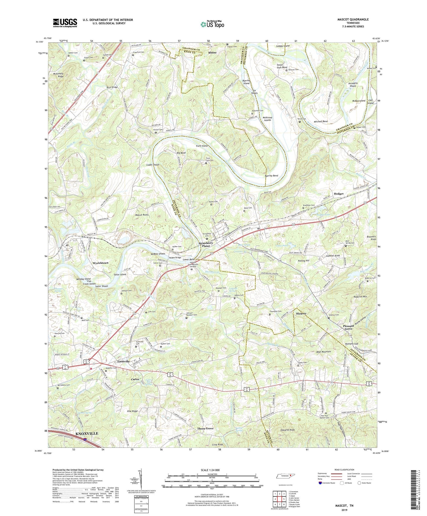 Mascot Tennessee US Topo Map Image
