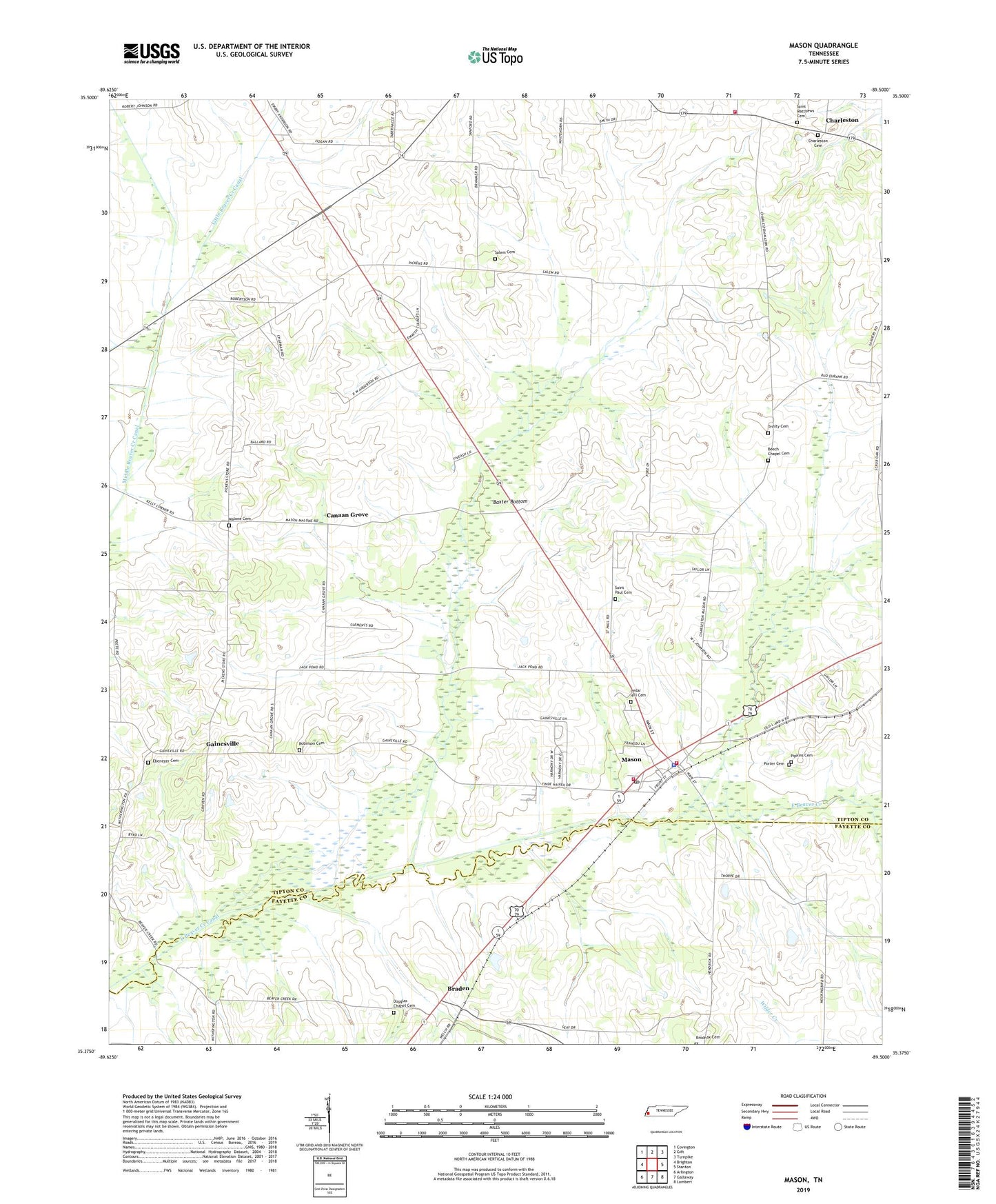Mason Tennessee US Topo Map Image