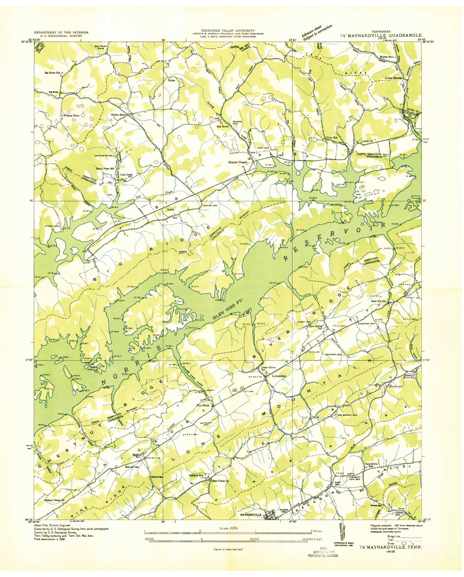 Classic USGS Maynardville Tennessee 7.5'x7.5' Topo Map Image