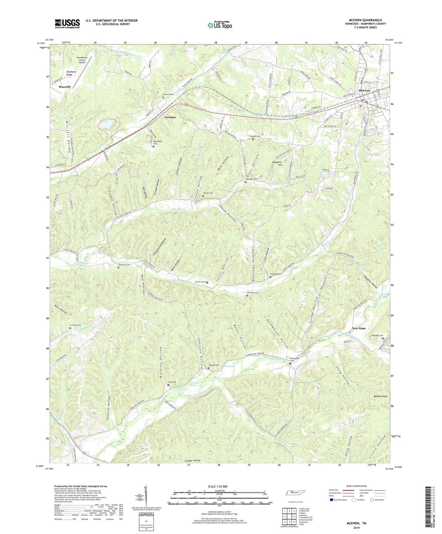 McEwen Tennessee US Topo Map Image