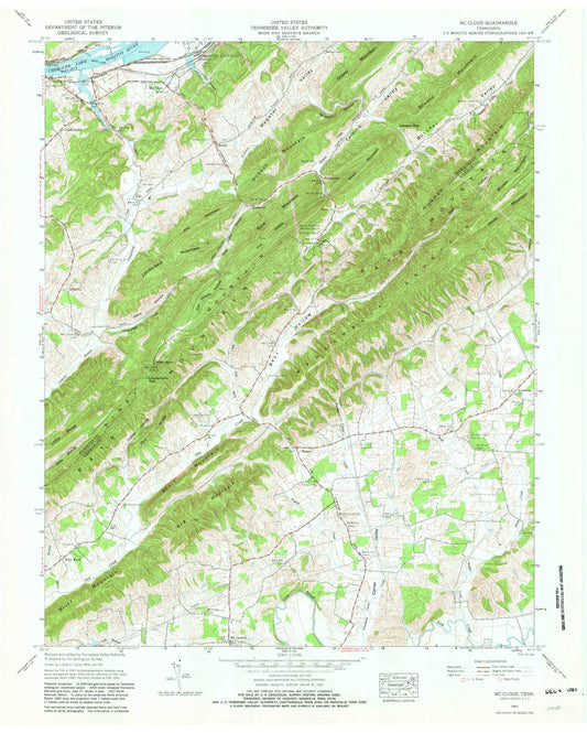 Classic USGS McCloud Tennessee 7.5'x7.5' Topo Map Image