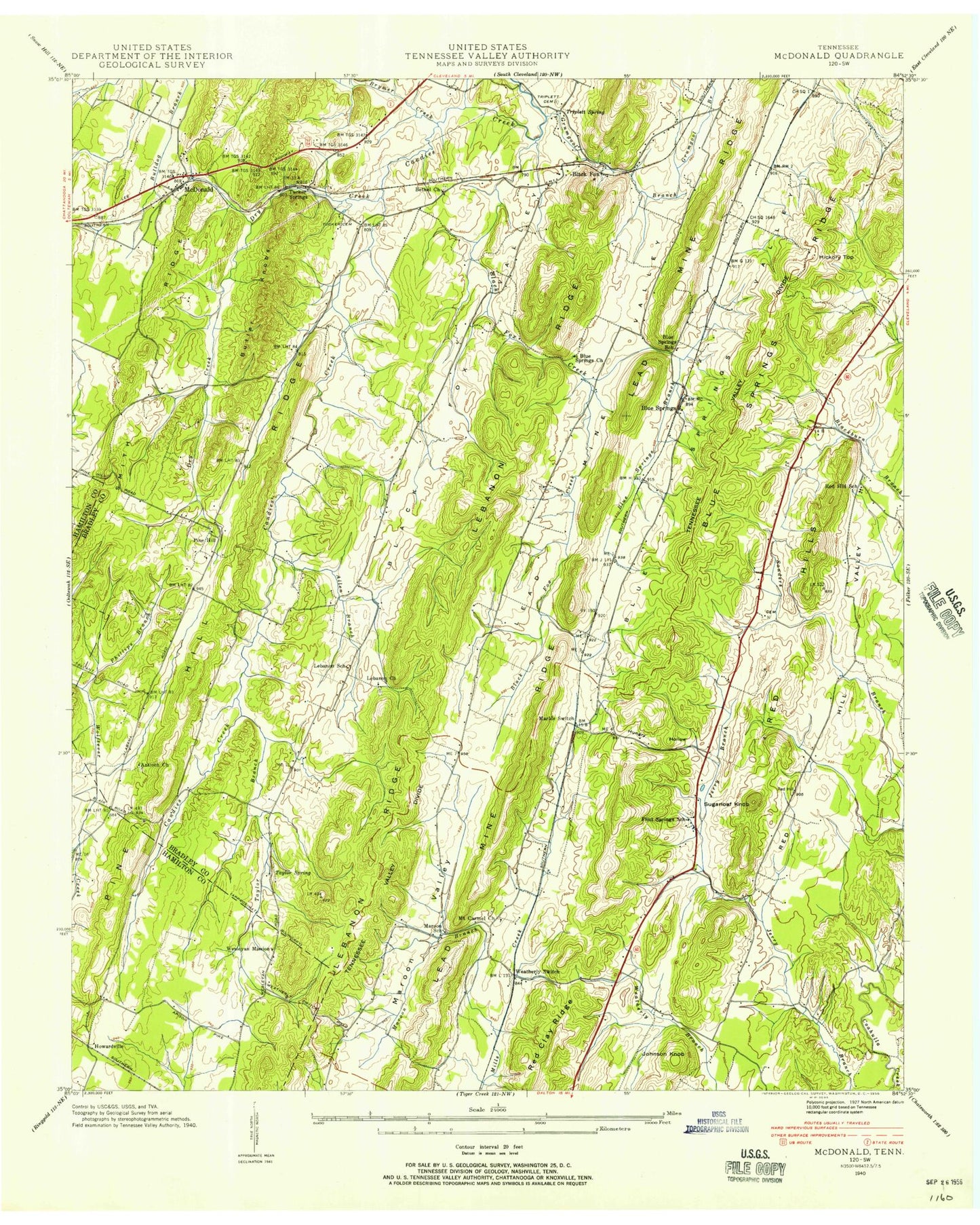 Classic USGS McDonald Tennessee 7.5'x7.5' Topo Map Image