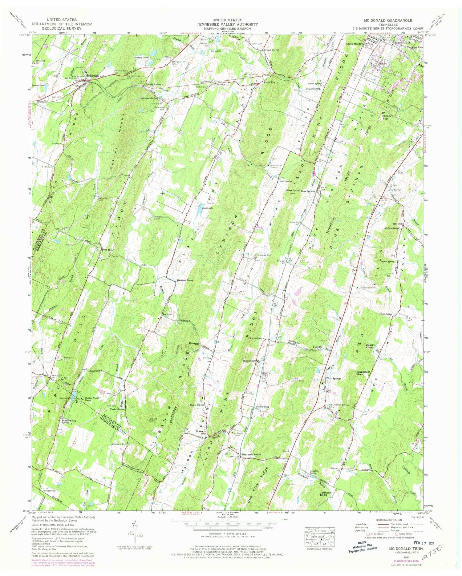 Classic USGS McDonald Tennessee 7.5'x7.5' Topo Map Image