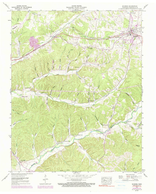 Classic USGS McEwen Tennessee 7.5'x7.5' Topo Map Image