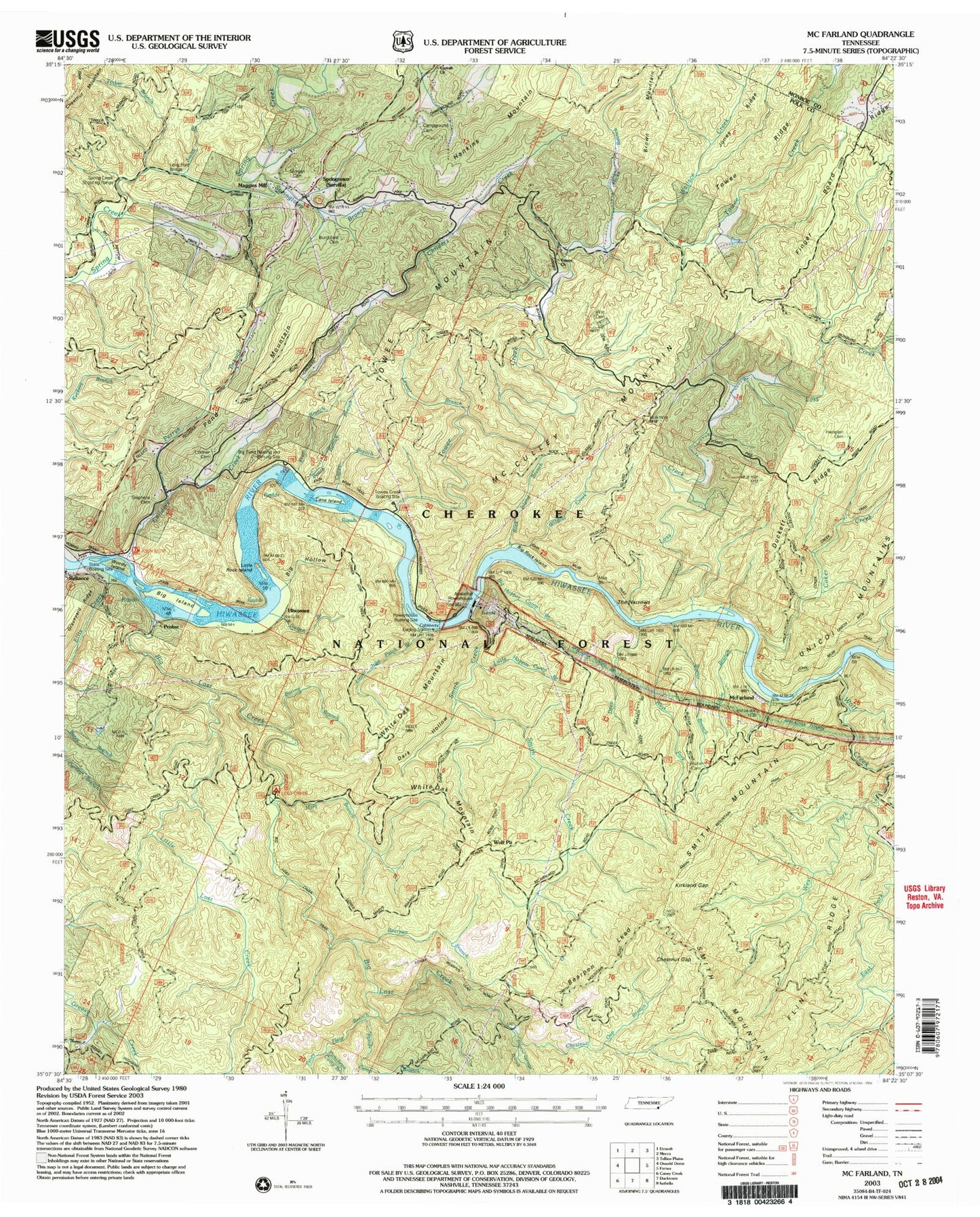 Classic USGS McFarland Tennessee 7.5'x7.5' Topo Map Image