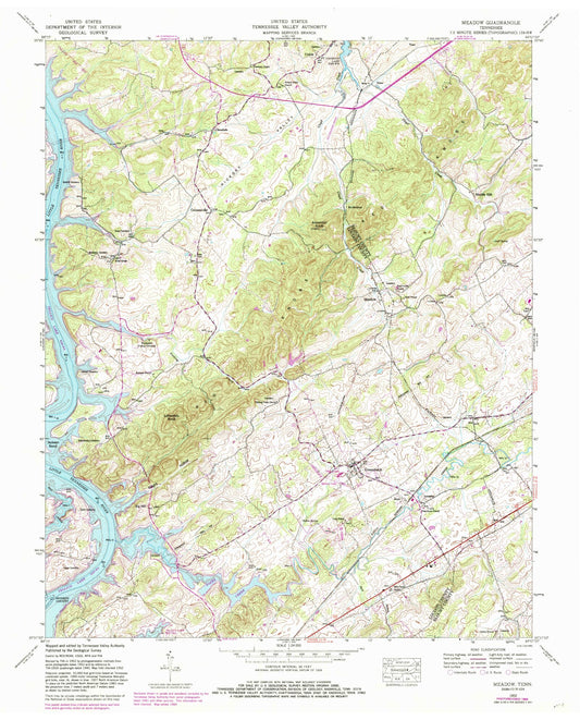 Classic USGS Meadow Tennessee 7.5'x7.5' Topo Map Image