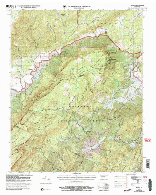 Classic USGS Mecca Tennessee 7.5'x7.5' Topo Map Image