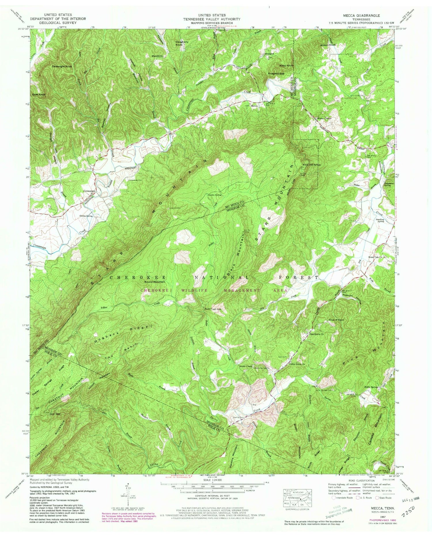 Classic USGS Mecca Tennessee 7.5'x7.5' Topo Map Image
