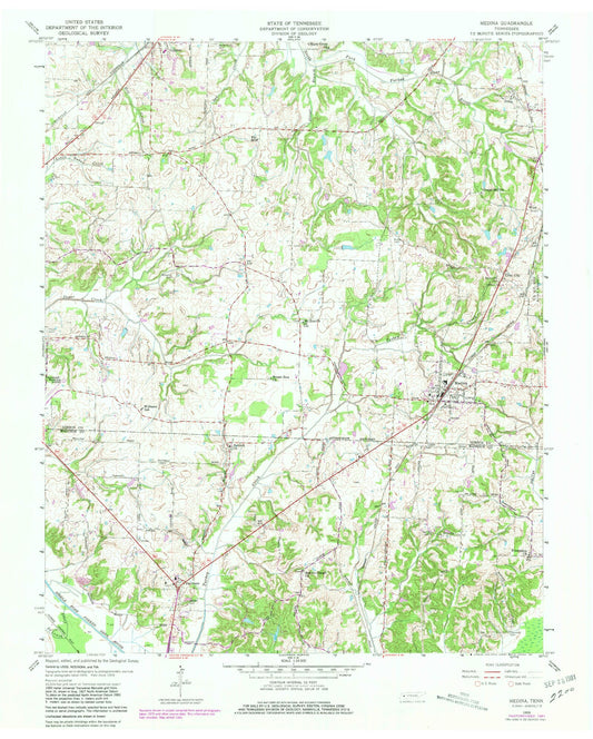 Classic USGS Medina Tennessee 7.5'x7.5' Topo Map Image