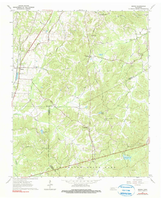 Classic USGS Medon Tennessee 7.5'x7.5' Topo Map Image