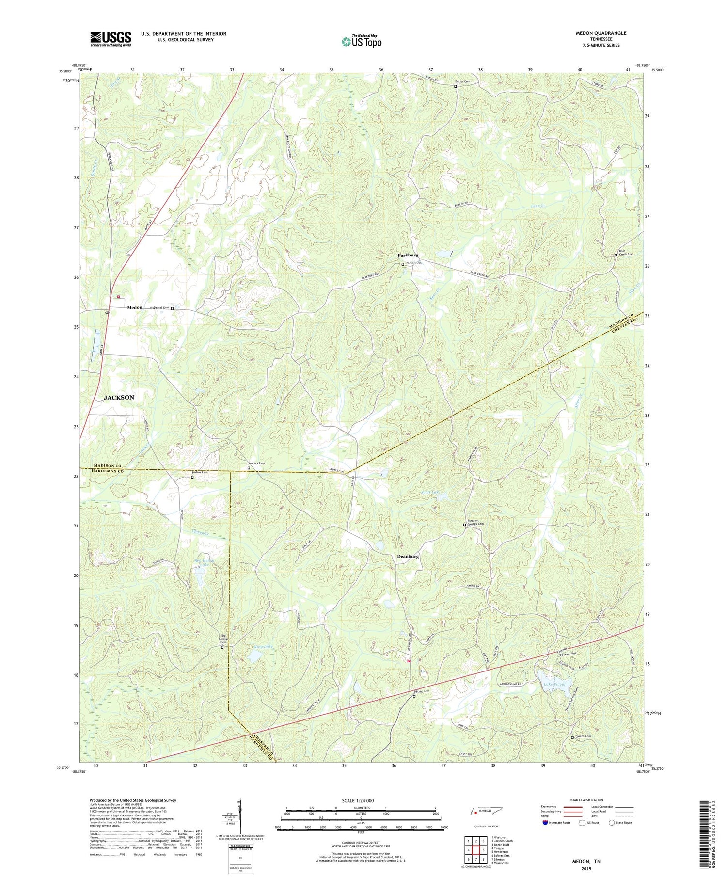 Medon Tennessee US Topo Map Image