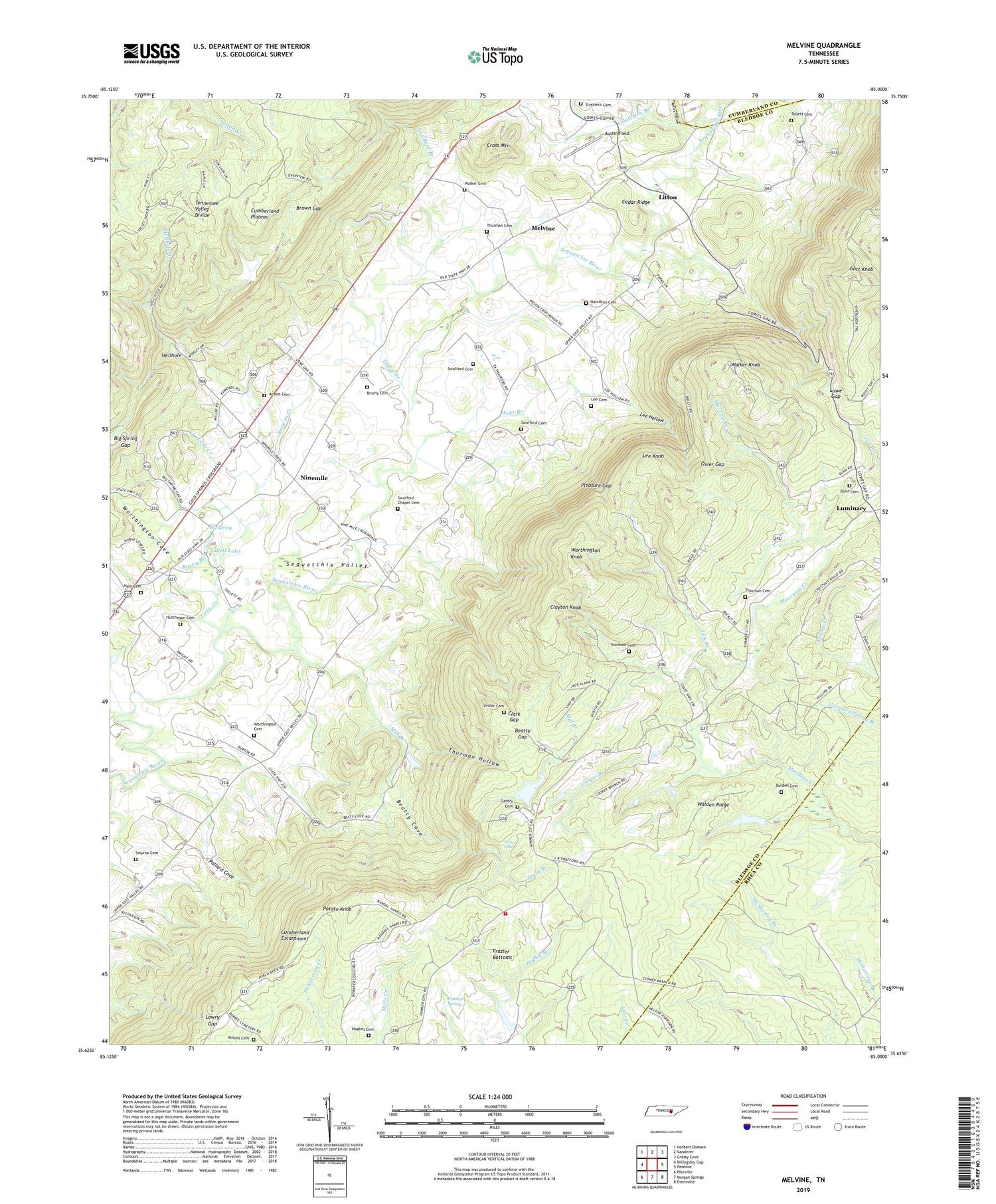 Melvine Tennessee US Topo Map Image