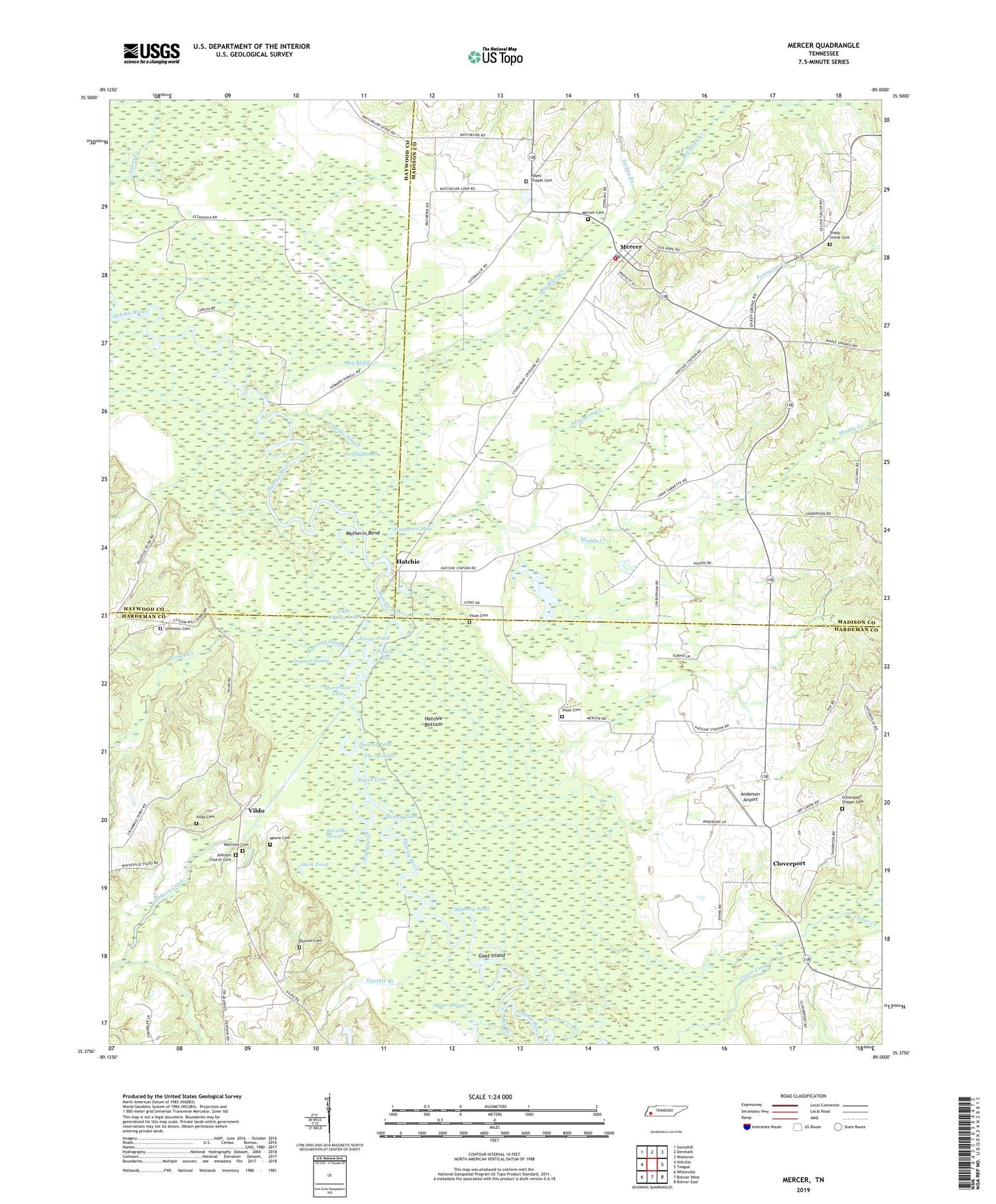 Mercer Tennessee US Topo Map Image