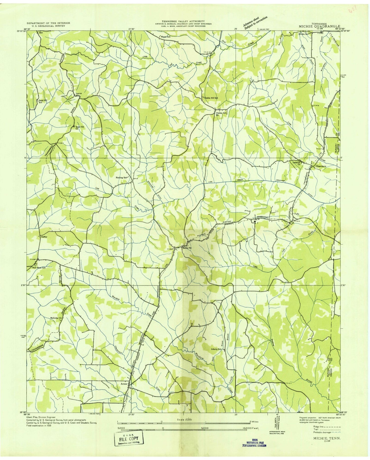 Classic USGS Michie Tennessee 7.5'x7.5' Topo Map Image