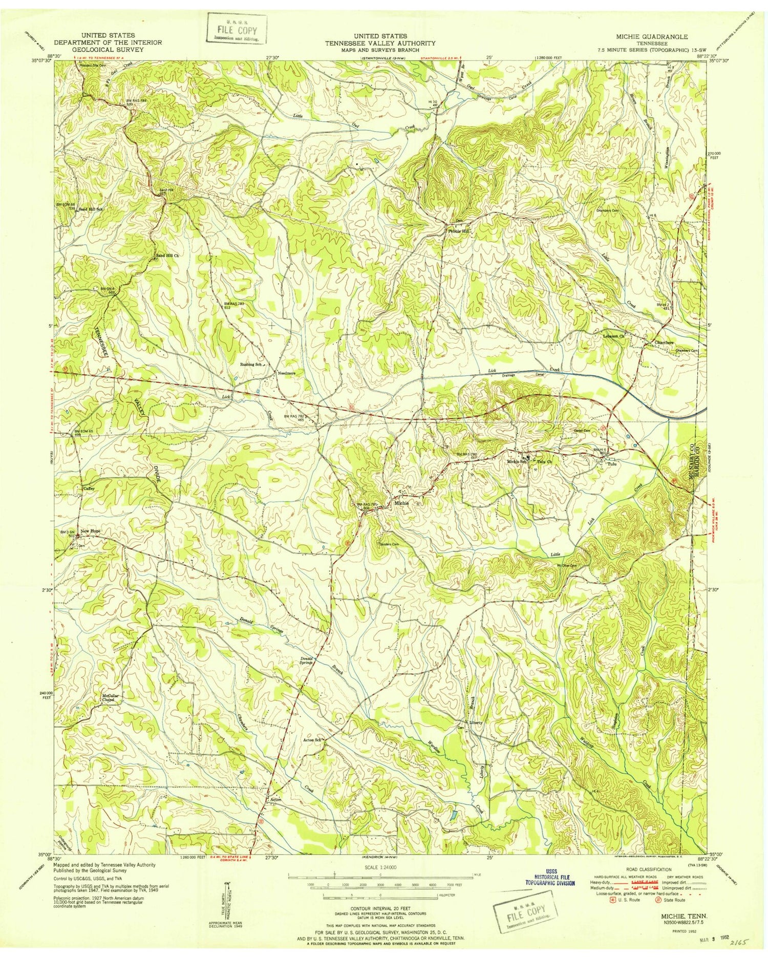 Classic USGS Michie Tennessee 7.5'x7.5' Topo Map Image
