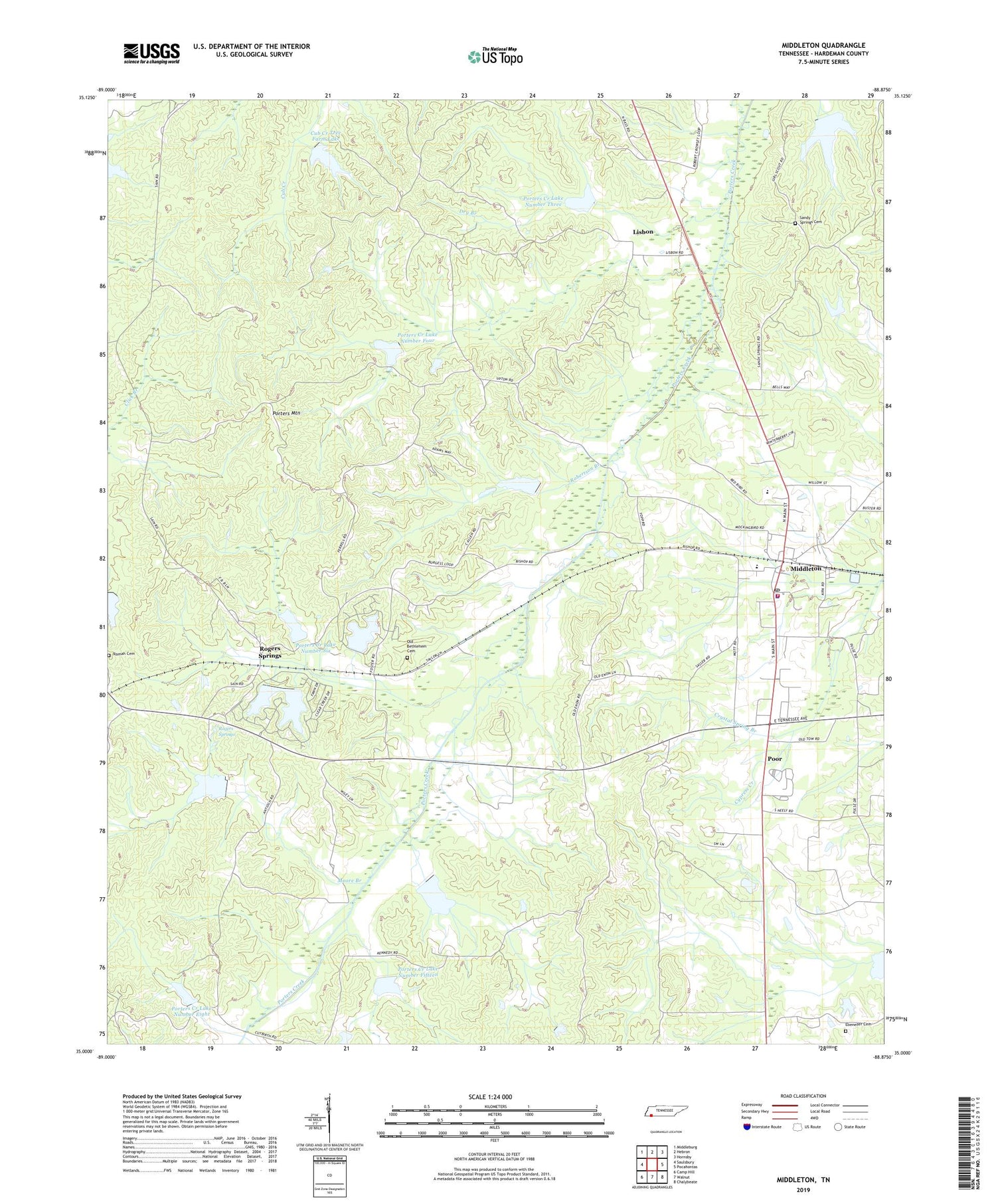 Middleton Tennessee US Topo Map Image