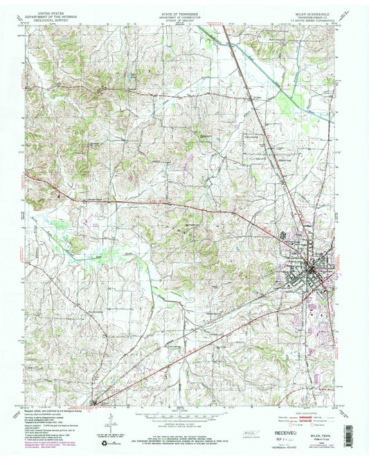 Classic USGS Milan Tennessee 7.5'x7.5' Topo Map Image