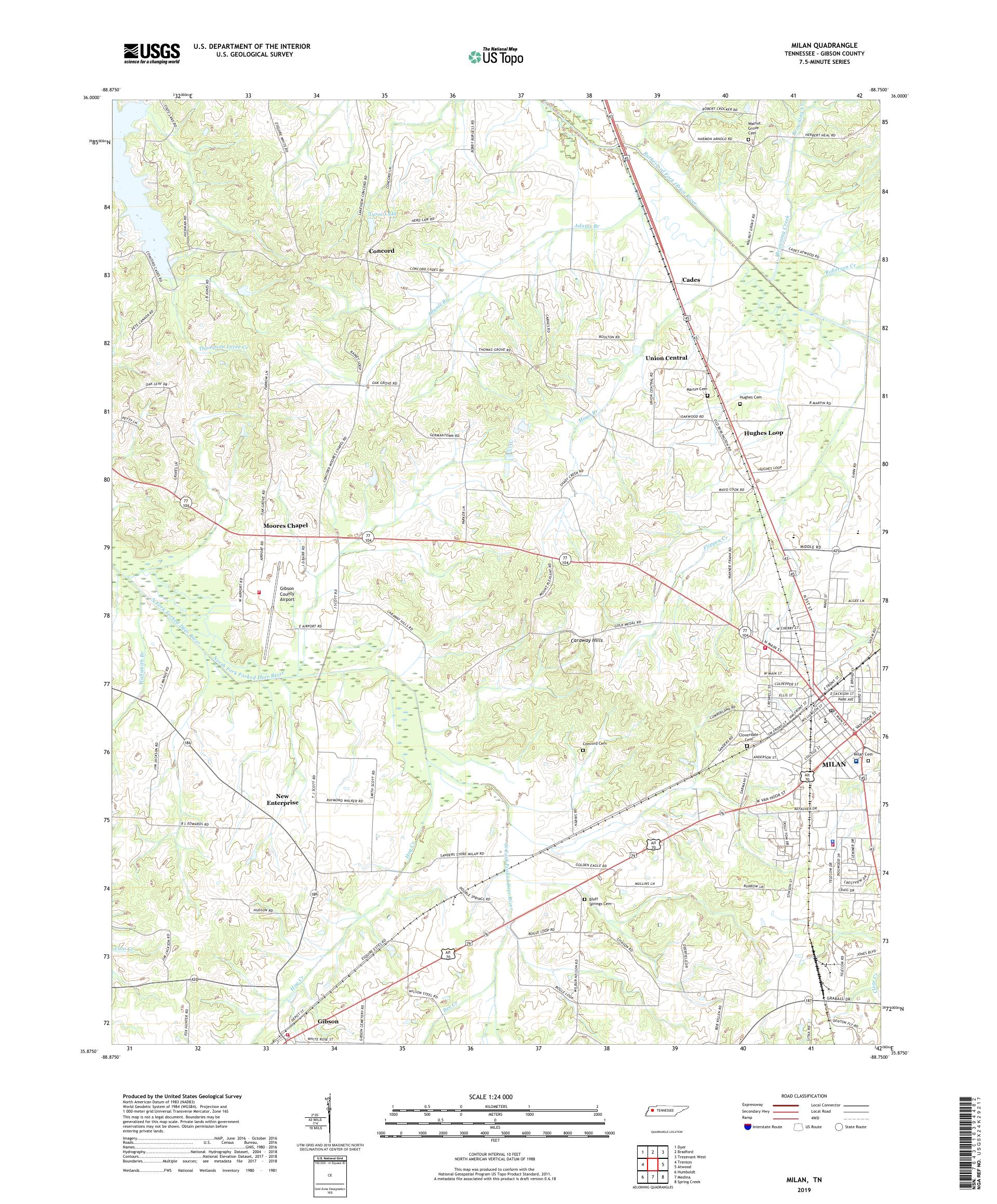 Milan Tennessee US Topo Map – MyTopo Map Store