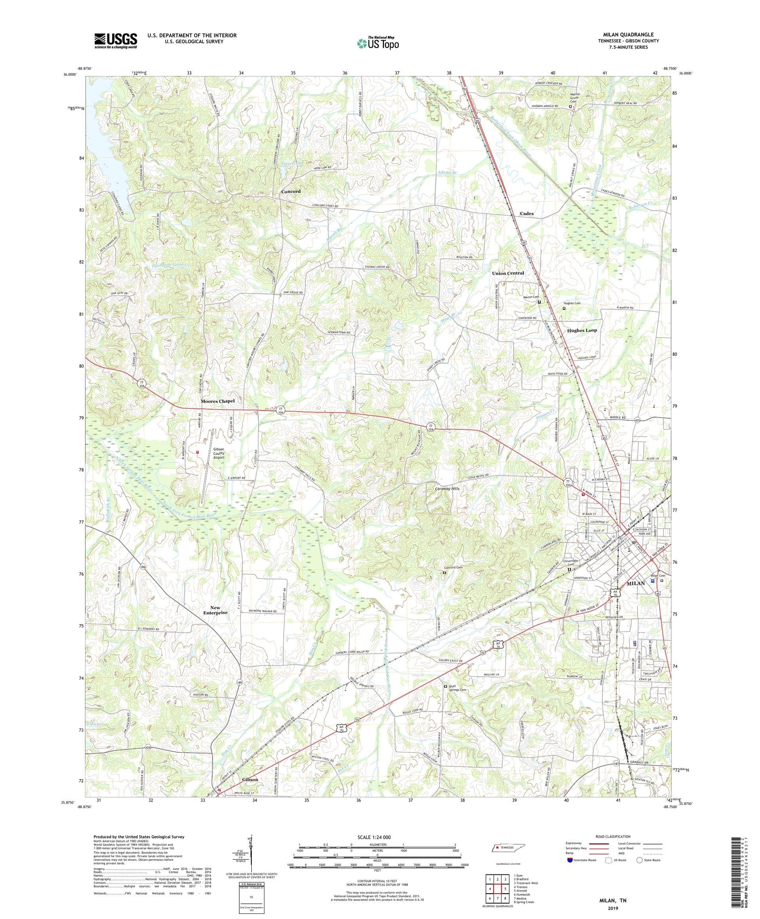 Milan Tennessee US Topo Map Image