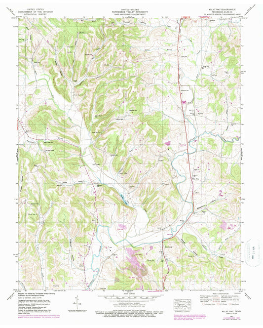 Classic USGS Milky Way Tennessee 7.5'x7.5' Topo Map Image