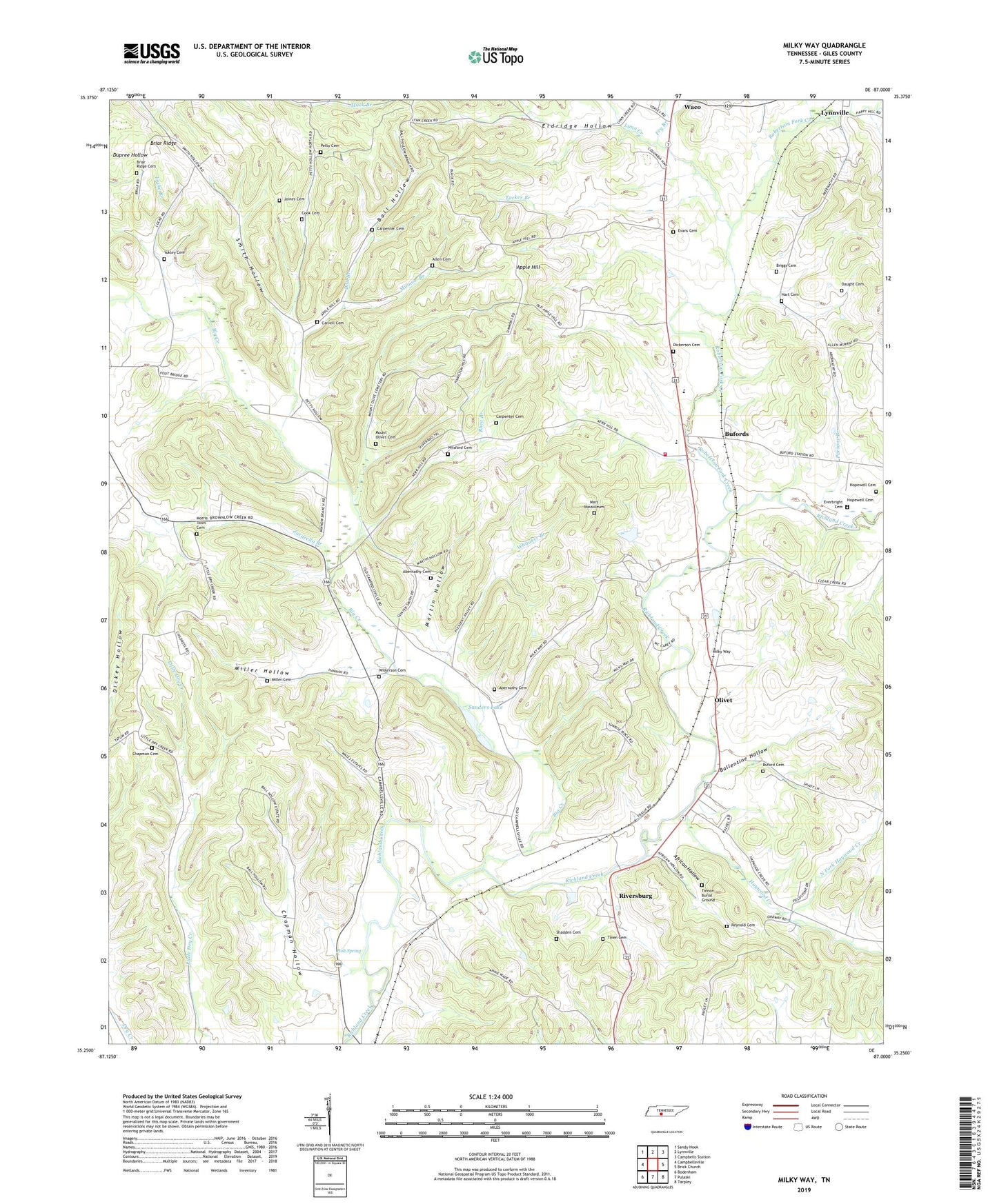 Milky Way Tennessee US Topo Map Image