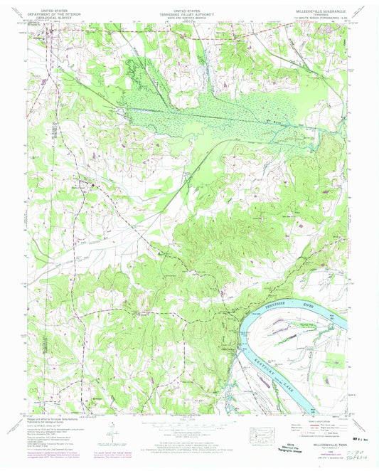 Classic USGS Milledgeville Tennessee 7.5'x7.5' Topo Map Image