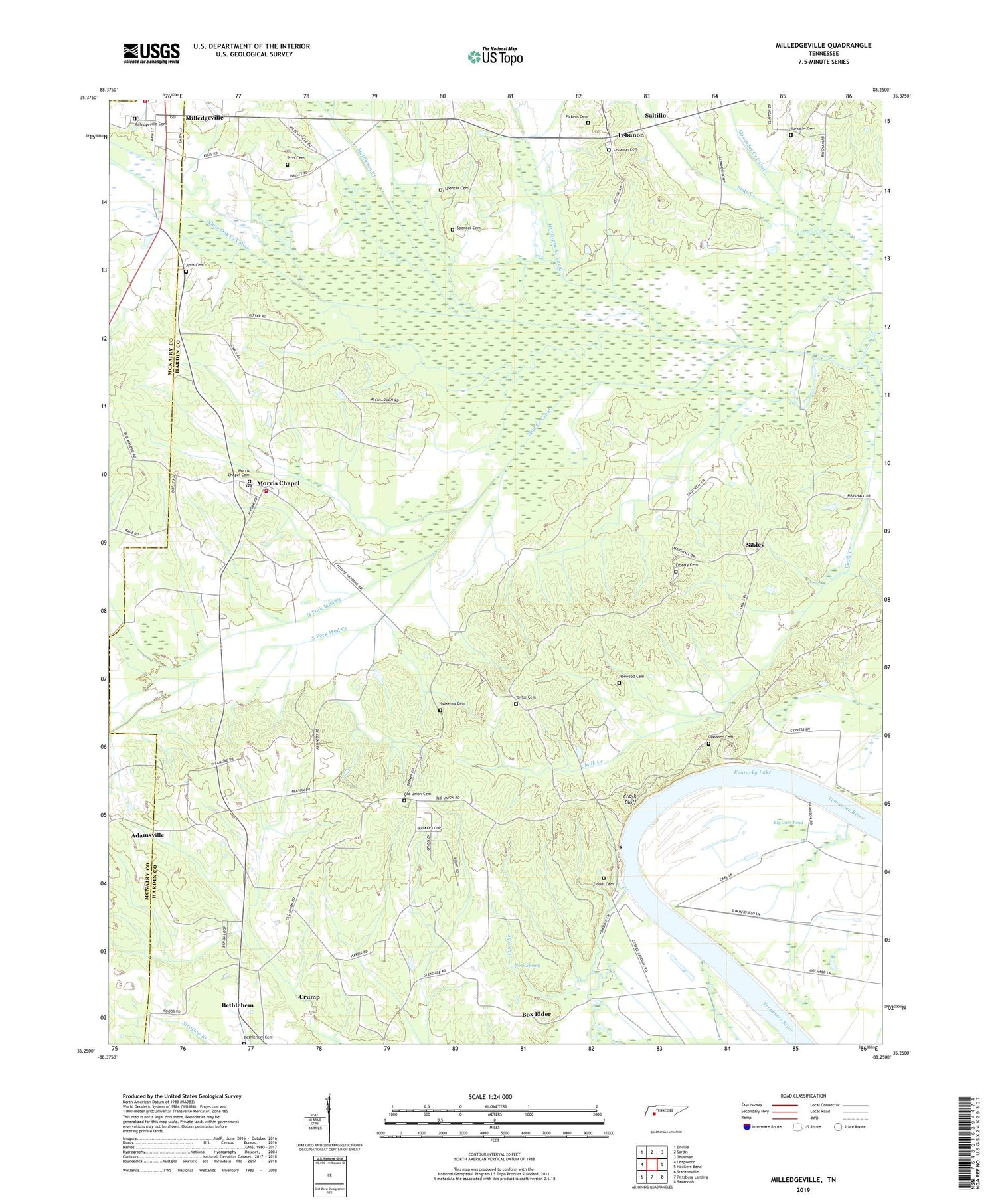 Milledgeville Tennessee US Topo Map Image